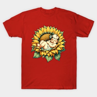 Baby sleeping on a sunflower T-Shirt